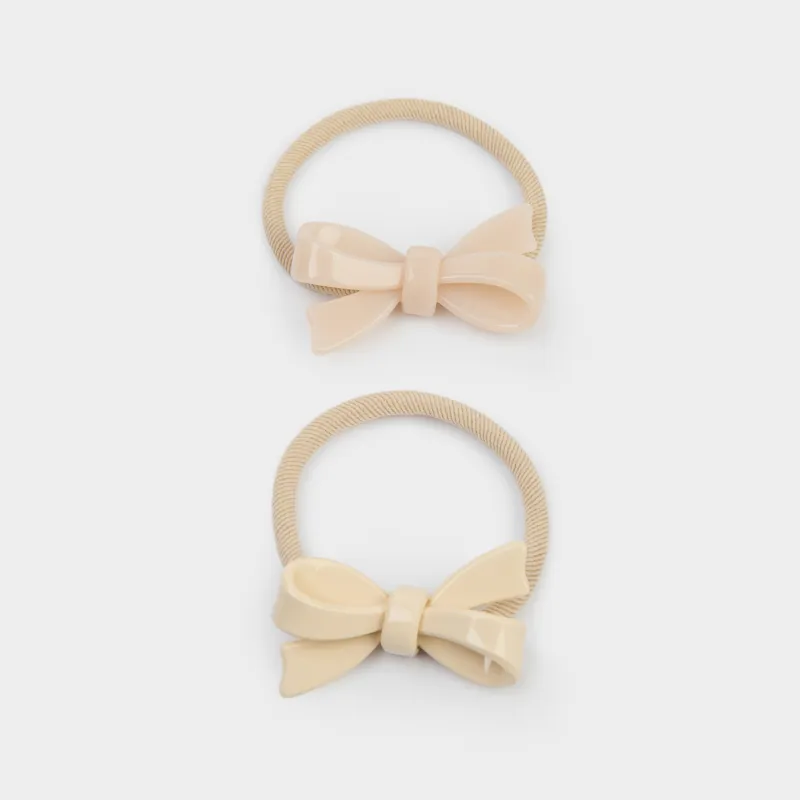 Шаш резеңкелер жинағы, 6 см, 2 дана, балаларға арналған, акрил/полиэстер, қызғылт/сүт, Бант, Gracile