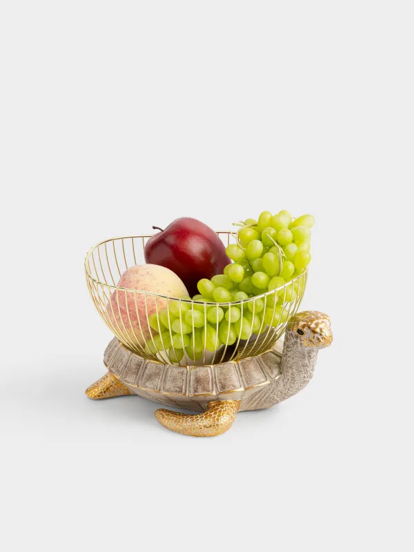 Жеміс себеті, 28х19 см, металл/полирезин, алтын түстес, тасбақа, Grand turtle, image-3