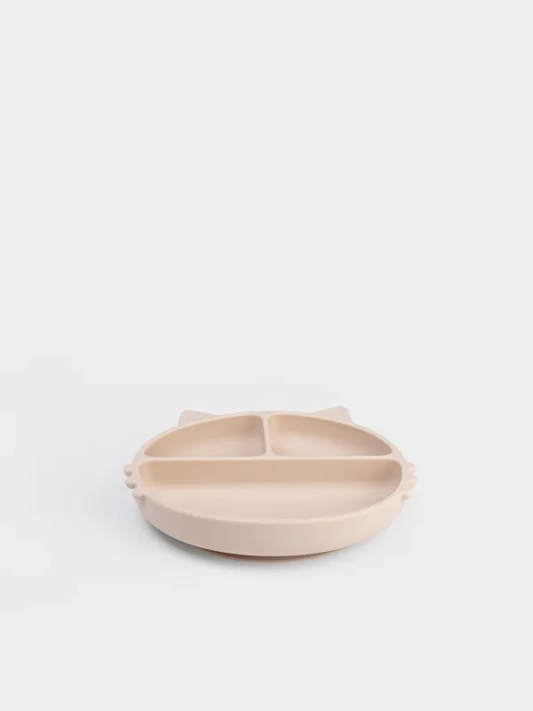 Түскі ас тәрелкесі, балаларға арналған, 19х20 см, 3 бөлік, сорғыштары бар, силикон, сарғылт-қоңыр, Мысық, Kiddy, image-2