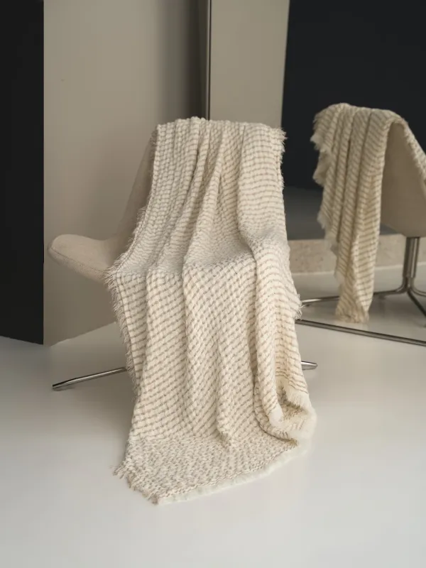 Жамылғы, 130х170 см, шашағы бар, акрил/полиэстер, сүтті сарғылт-қоңыр, Жолақтар, acrylic, image-4