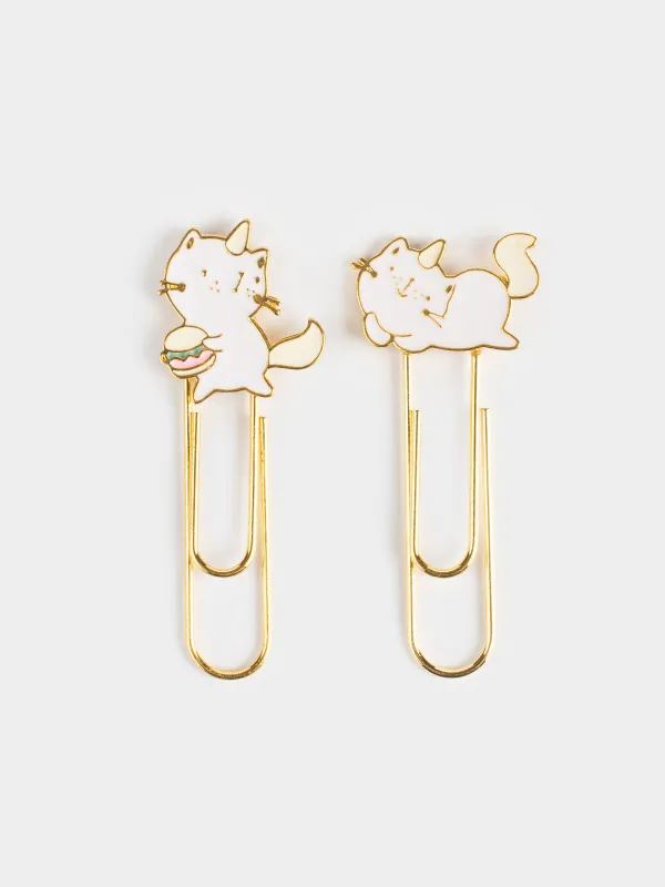 Кеңселік қағаз қыстырғыш, 7 см, 2 дана, металл, қызғылт/көгілдір, Бір мүйізді мысық, Cat-unicorn, image-0