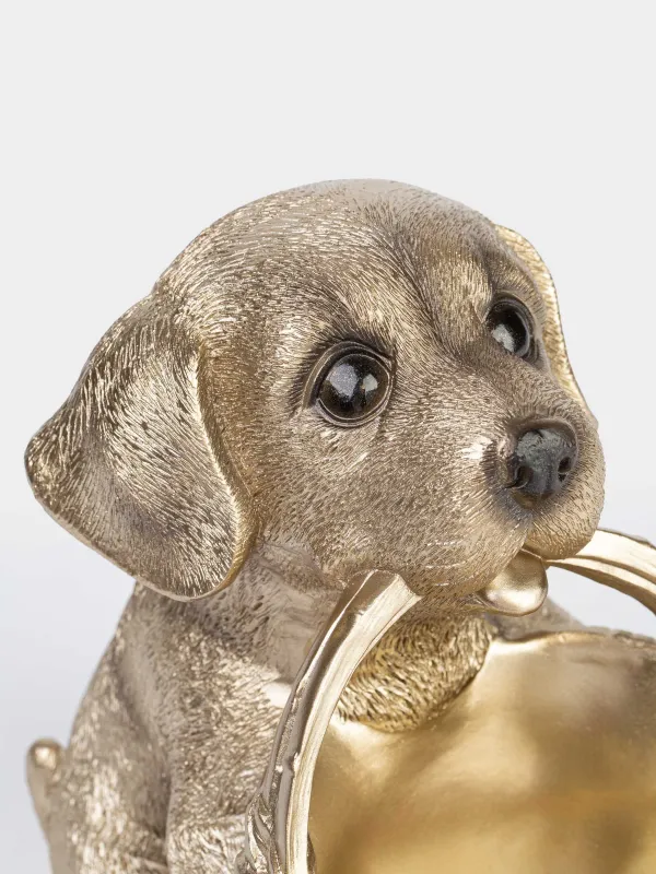 Кәмпит ыдысы, 19х18 см, 250 мл, сабы бар, полирезин, сарғылт-қоңыр, Себеті бар лабрадор, Dog, image-1