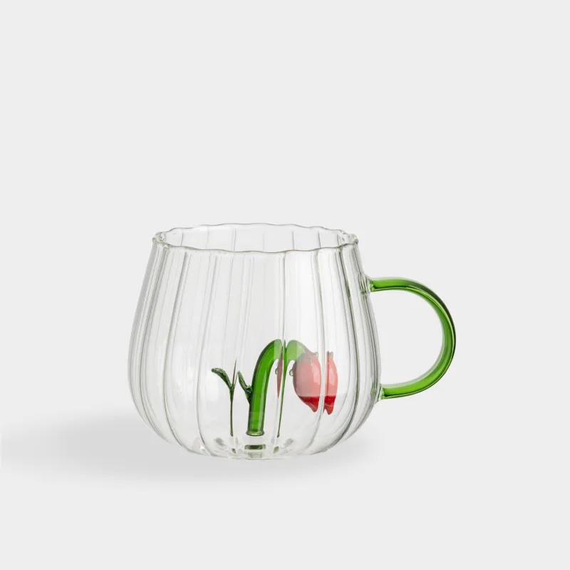 Саптыаяқ, 400 мл, шыны Б, жасыл тұтқа, Құлпынай, Camellia decor
