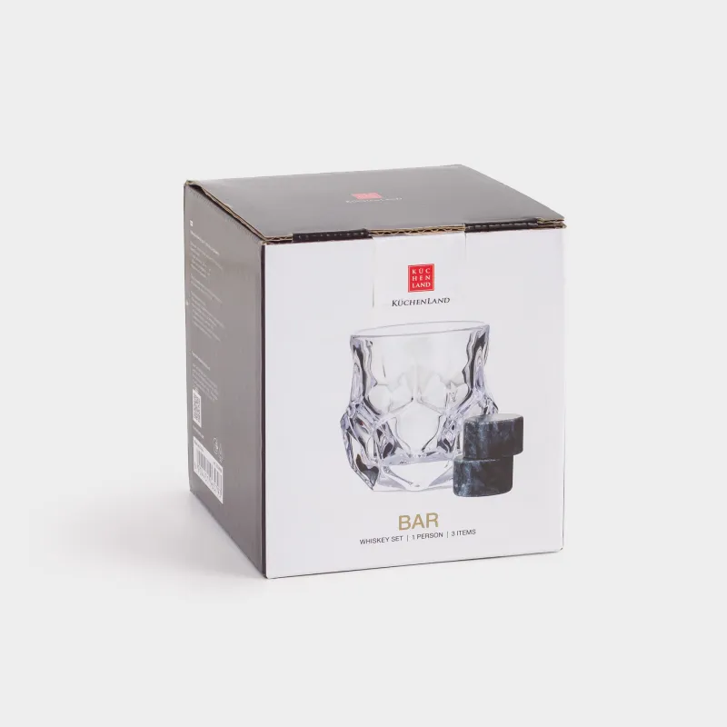 Вискиге арналған жиынтық, 1 адам, 3 зат, шыны/текшелер, шыны Р/гранит, Bar, image-4