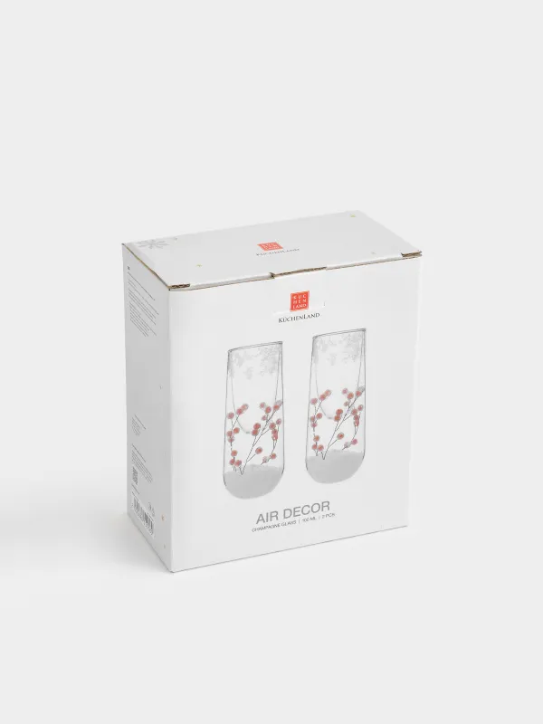 Шампан бокалы, 100 мл, 2 дана, шыны Б, ішінде бұтақтары мен қызыл жидектері бар, Air decor, image-4