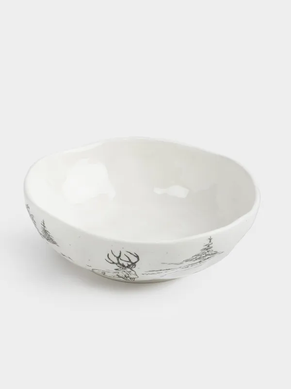 Салатник, 17х6 см, 550 мл, керамика D, белый, Олени в лесу Crumple print, image-1