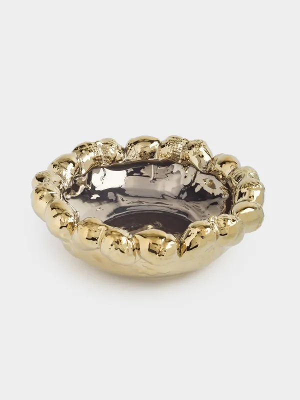 Ваза для фруктов, 30х10 см, керамика, золотистая, Желуди, Golden glow, image-3