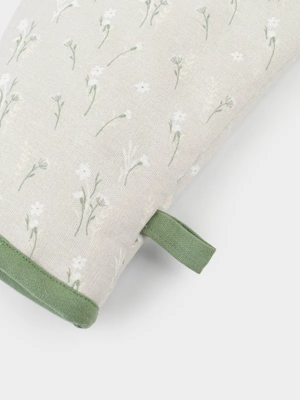 Прихватка-варежка, 18х30 см, хлопок, серо-бежевая, Цветы, Meadow tiny, image-3