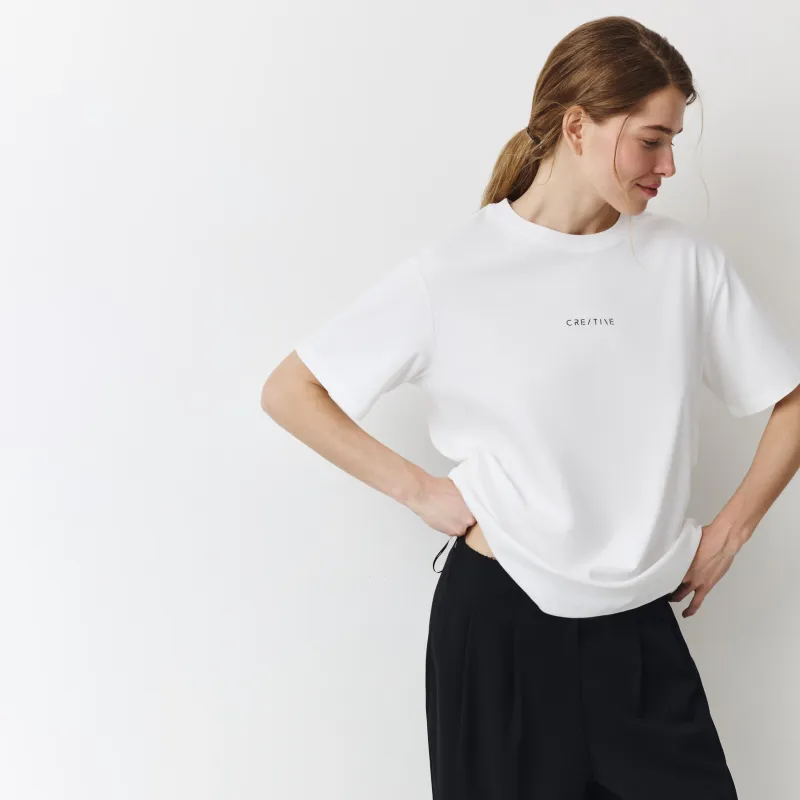 Әйелдер футболкасы, өлшемі L, мақта, сүт түстес, Creative, Blanche, image-0