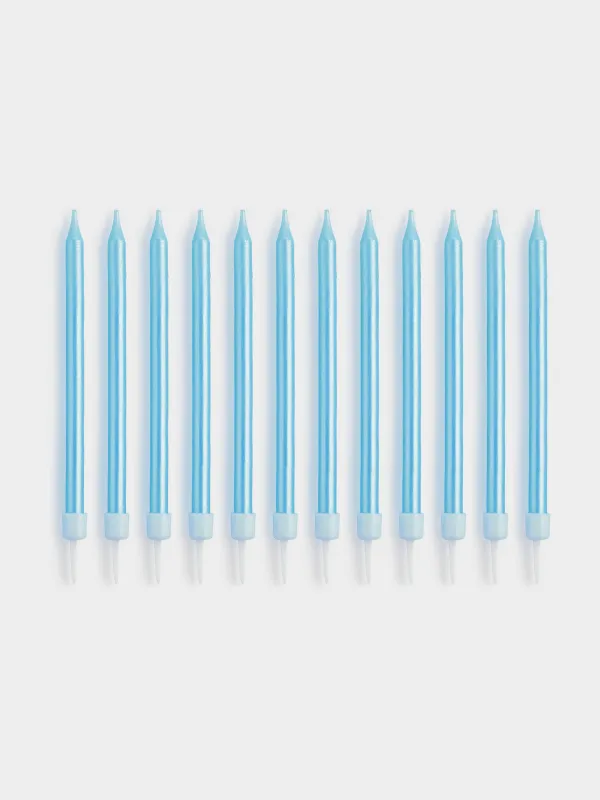Тортқа арналған шам, 10 см, 12 дана, жіңішке, көк, туған күн кеші, image-0