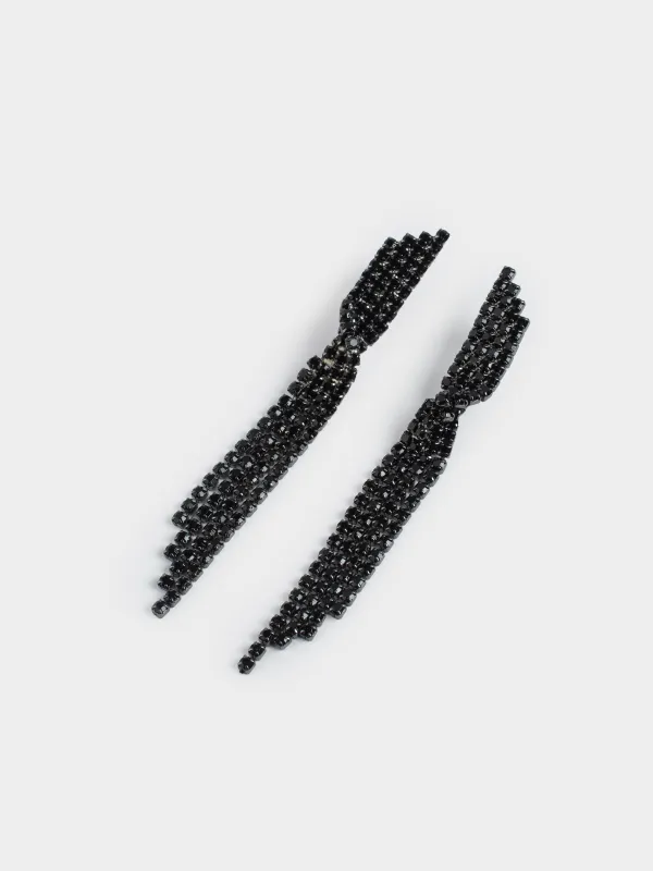 Пусет сырғалары, 9 см, 2 дана, металл/страздар, қара, Кристалдар, Jewelry black, image-1