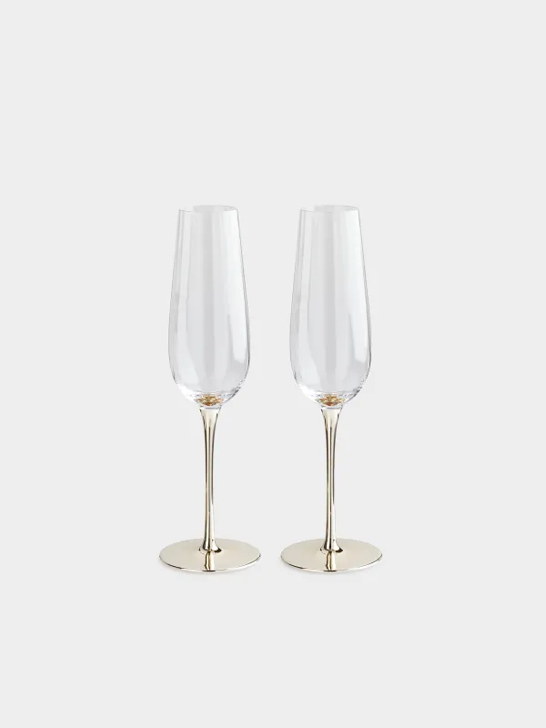 Бокал для шампанского, 2 шт, золотистая ножка, Glyfada, image-0