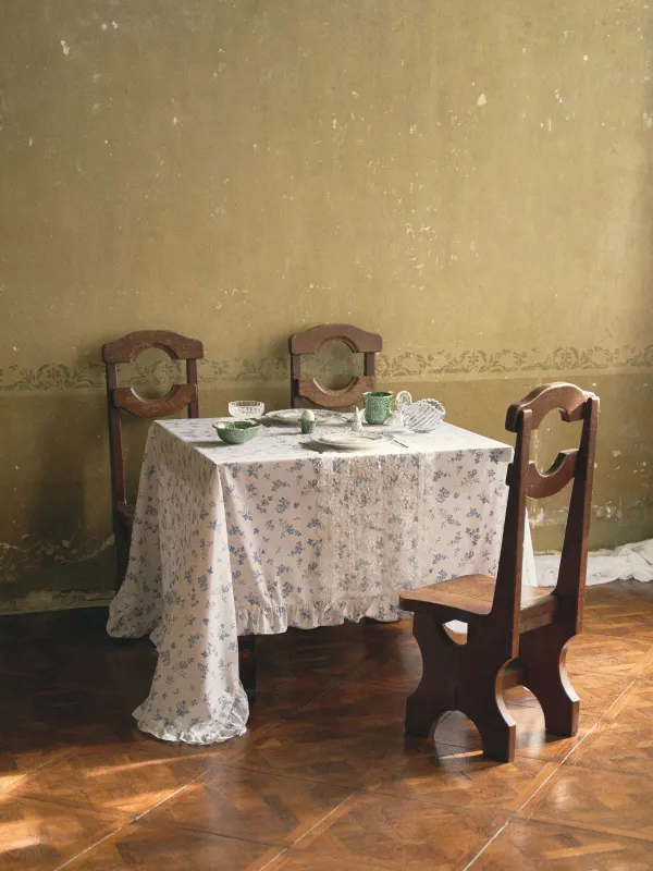 Скатерть, 160х160 см, с рюшами, Синие цветы, Blue flowers, image-9