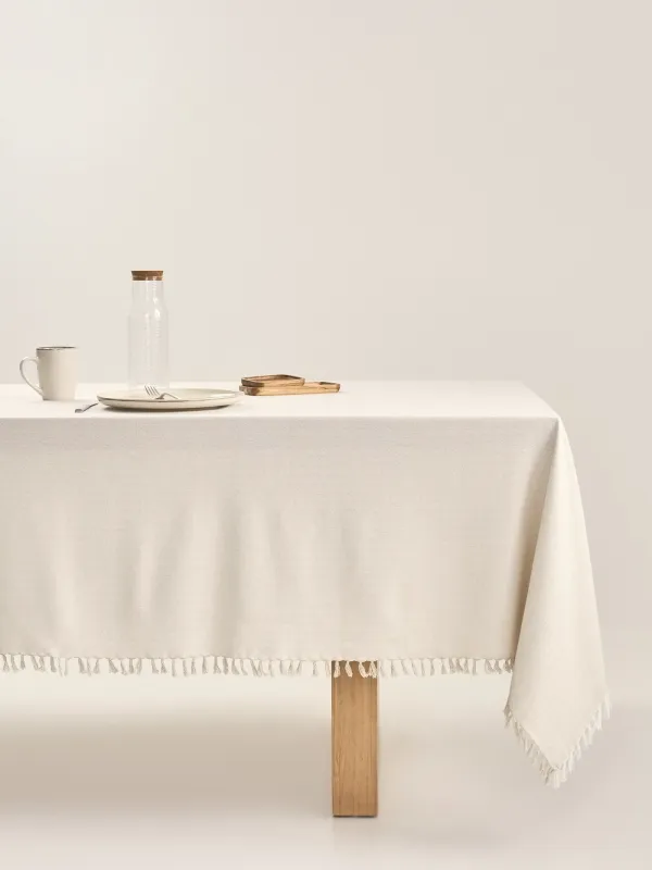Скатерть, 170х250 см, с бахромой, хлопок, молочно-бежевая, Framed, image-0