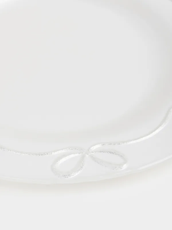 Түскі ас тәрелкесі, 28 см, шыны, ақ, Бантиктер, Bows pattern, image-4