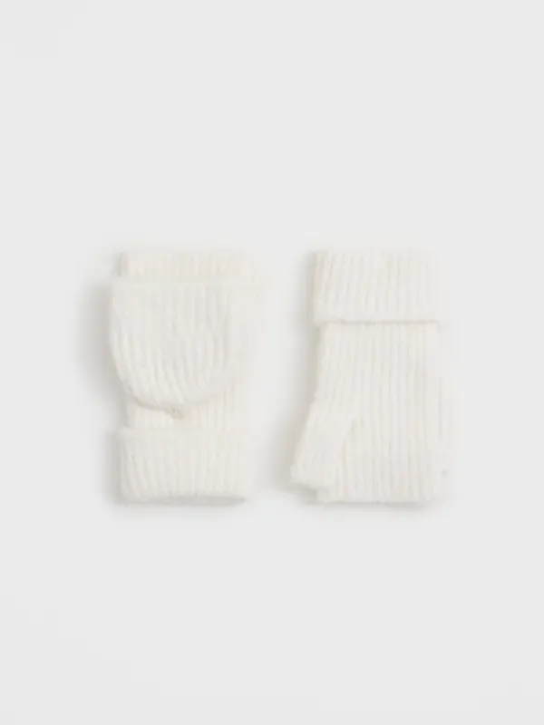 Әйелдер қолғаптары, бірыңғай өлшем, жоғары жағы жиналмалы, акрил/полиэстер, экрю, Knitting fuzz, image-0