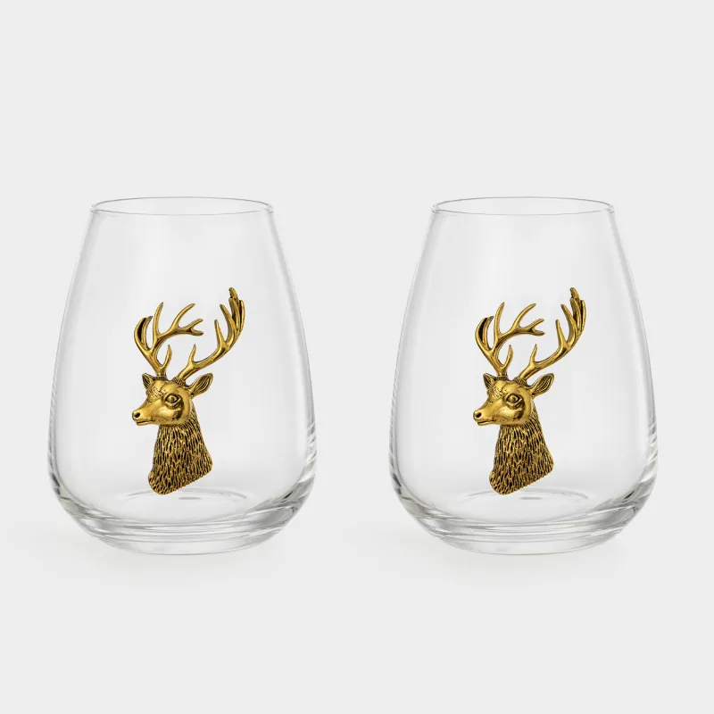 Стакан, 11 см, 450 мл, 2 шт, стекло/металл, Золотистый олень, Lux elements