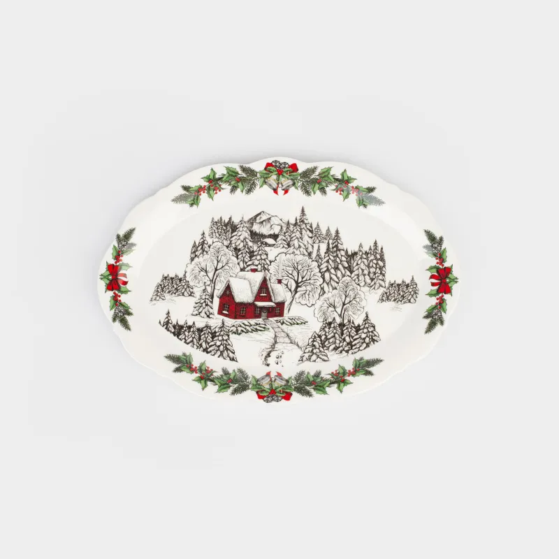 Табақша, 36х см, фарфор N, сопақ, ақ, Ормандағы үй, Forest house