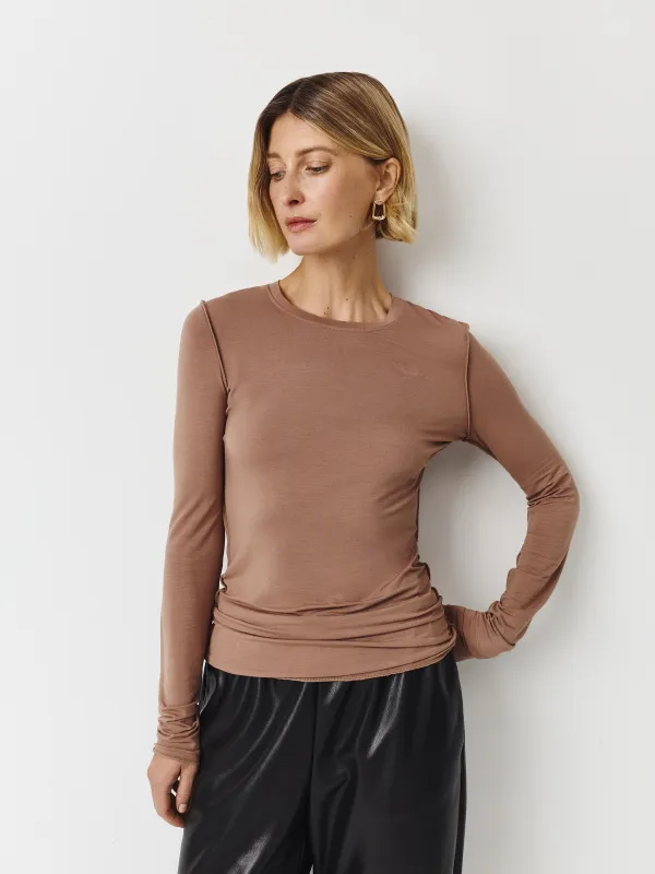 Әйелдерге арналған лонгслив, өлшемі L, вискоза, қоңыр, Colira, image-0