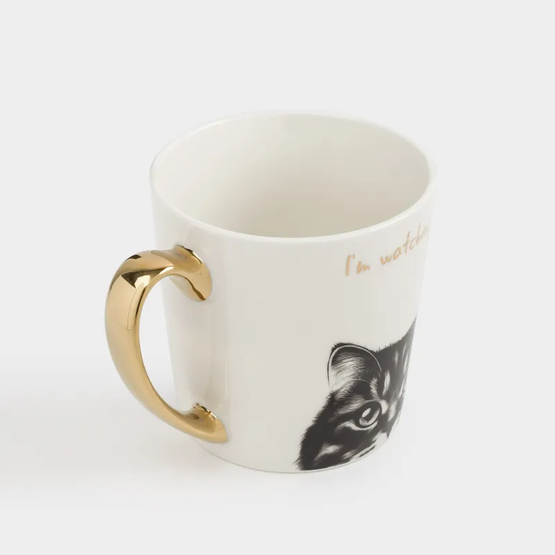 Саптыаяқ, 500 мл, фарфор N, ақ-алтын, Мысық, Cat, image-1