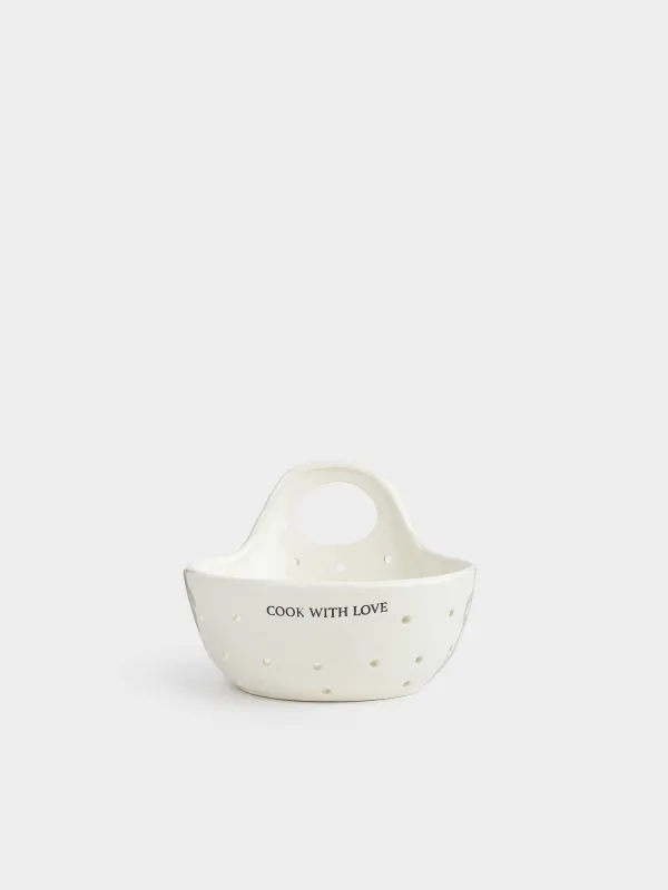 Дуршлаг, 15 см, тұтқасы бар, керамика, сүт түстес, Crumple font, image-0