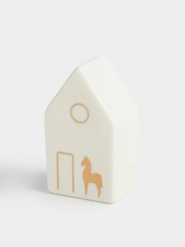 Мүсінше, 6 см, фарфор P, ақ және алтын, Үй және жылқы, House shape, image-2
