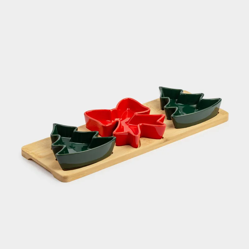 Тіскебасарларға арналған жиынтық, 3 зат, тұғырда, фарфор P/бамбук, жасыл/қызыл, Шырша және бантик, Bamboo