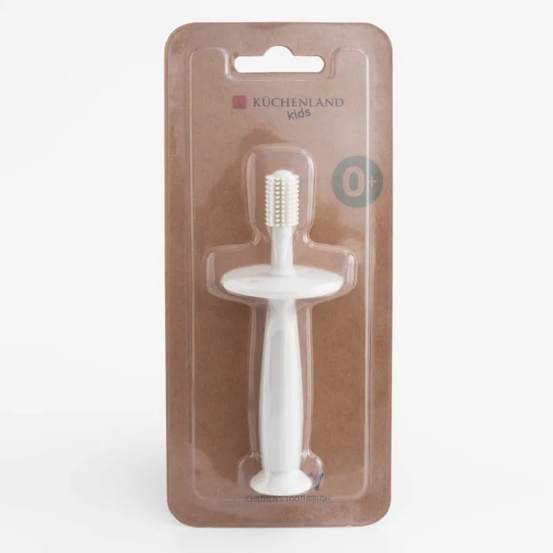 Шектегіші бар тіс щеткасы, балаларға арналған, 12 см, силикон, сарғылт-қоңыр, Kiddy, image-4