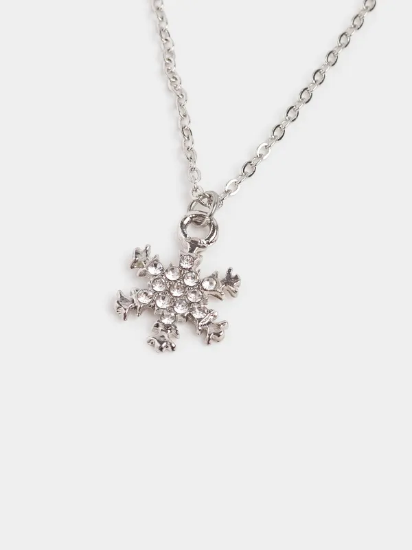 Тізбек, 30 см, аспасы бар, металл, күміс, Ажурлы қар ұшқыны, Rime, image-1