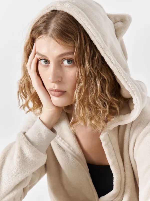 Әйелдер комбинезоны, үйге арналған, өлшемі S, капюшоны бар, флис, сұр, Мысық, Annie, image-3