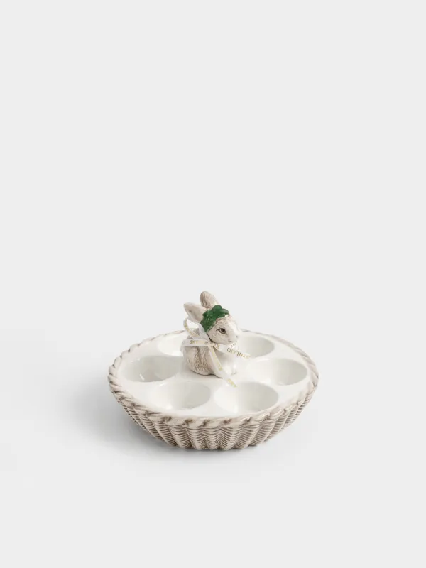 Пасха ыдысы, 15х10 см, 6 бөлім, керамика, сүт түстес және қоңыр, Гүл шоқтары бар қоян, Easter lace, image-2