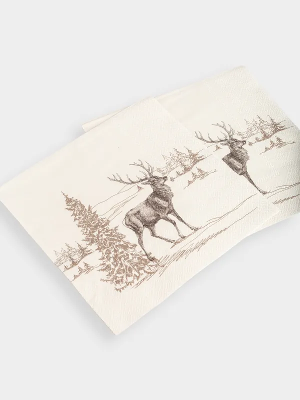 Қағаз майлықтар, 33х33 см, 20 дана, төртбұрышты, сарғылт-қоңыр, Қысқы ормандағы бұғы, Silver forest, image-3