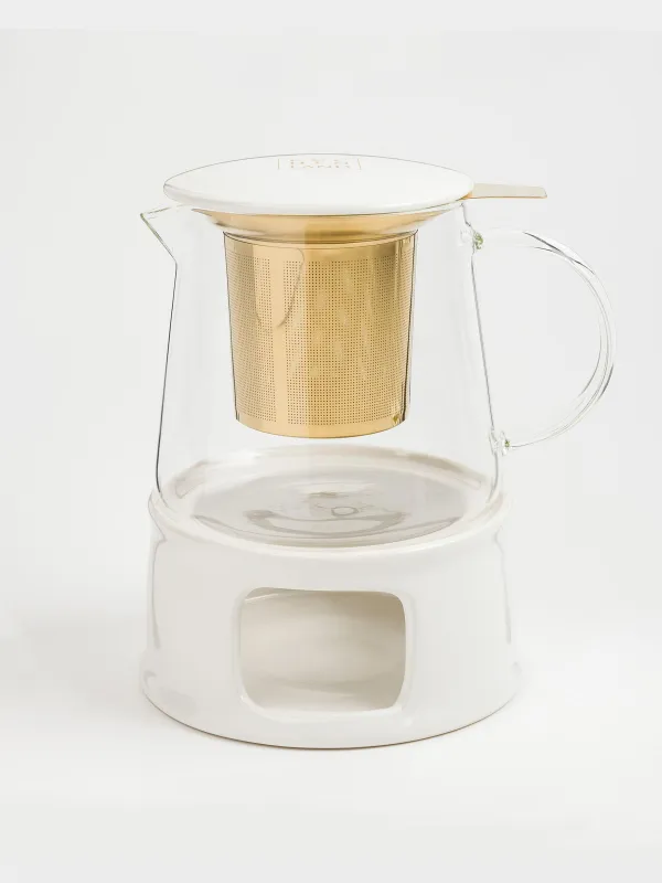 Шәйнек, 600 мл, қыздырылмалы, шыны Б/фарфор Р, сүт түстес-алтын, Ellan, image-0