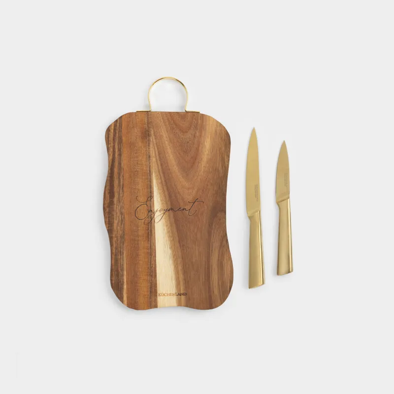 Кесетін тақта, 19х34 см, тұтқасы бар, пышақтары бар, ағаш/болат, пішінді, Enjoyment, Noble tree