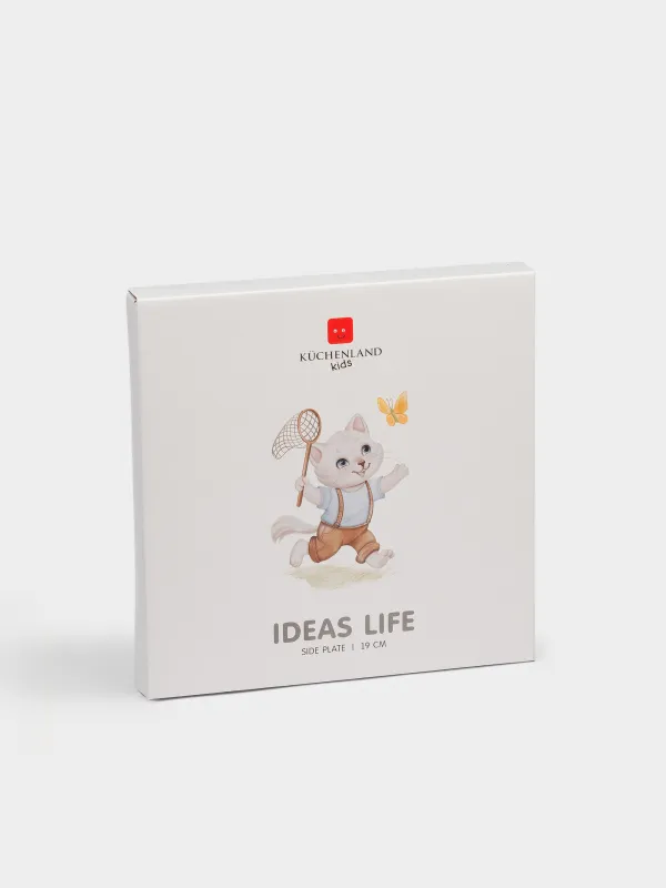 Тіскебасар тәрелкесі, балаларға арналған, 19 см, фарфор N, ақ және сарғылт-қоңыр, мысық пен көбелек, Ideas life, image-5