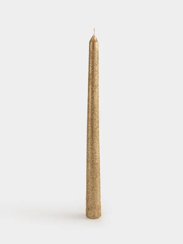 Шам, 25 см, жіңішке, жылтырақтары бар, алтын түстес, Sparkly candle, image-0