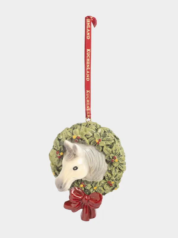 Игрушка елочная, 10 см, полирезин, зеленая, Лошадь и венок, Figure christmas, image-0