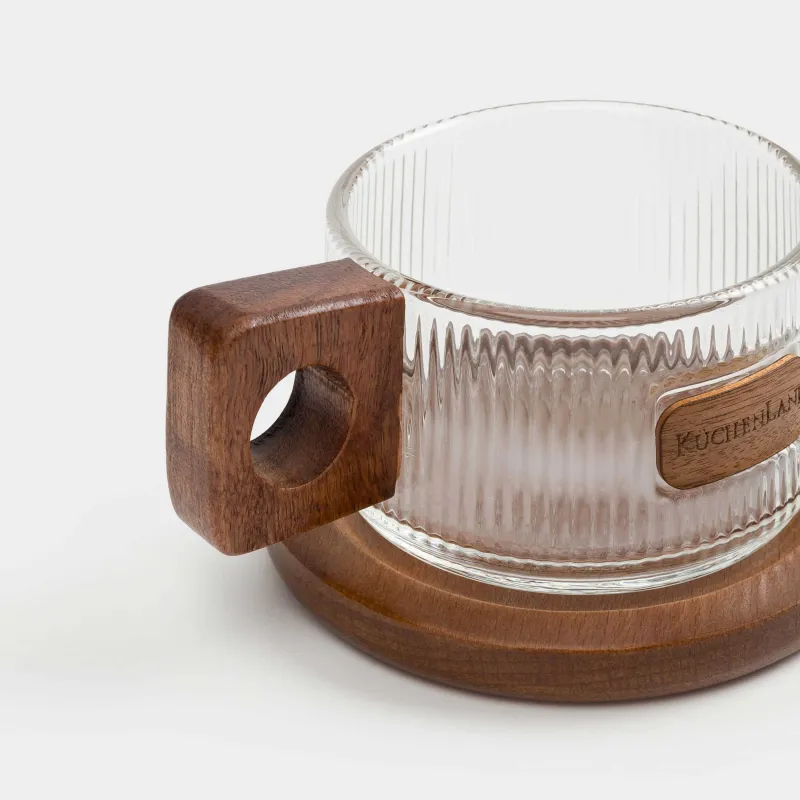Кружка, 230 мл, на подставке, стекло Б/дерево, Ribby, image-5