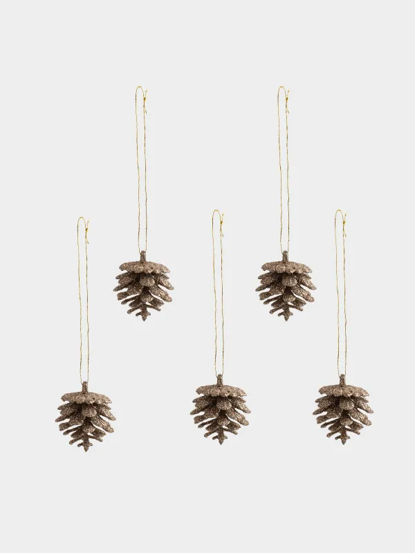 Шырша ойыншығы, 2 см, 6 дана, пластик, жылтырақтары бар, қола, Шырша бүршігі, Pine christmas, image-1