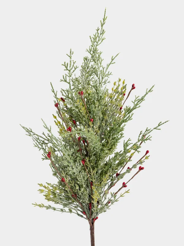 Ветка декоративная, 71 см, пластик, Хвоя с бордовыми ягодами, Conifer decor, image-1