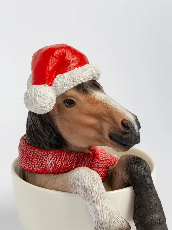 Статуэтка, 15 см, полирезин/керамика, бежевая, Лошадь в кружке, Horse christmas, image-2