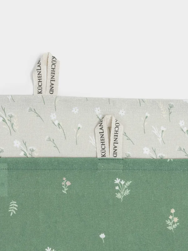 Полотенце кухонное, 40х60 см, 2 шт, хлопок, зеленое/серо-бежевое, Цветы, Meadow tiny, image-2