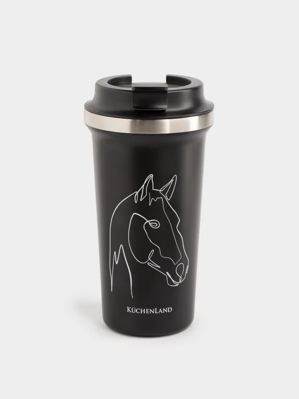 Термокружка, 450 мл, сталь/пластик, черная, Конь, Coffee time, image-0