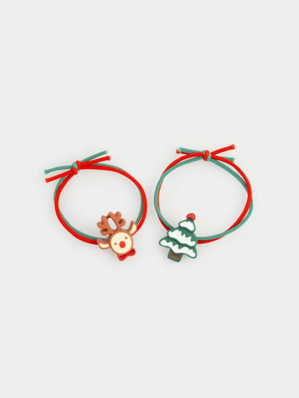 Шашқа арналған резеңкелер жиынтығы, 5 см, 2 дана, балаларға арналған, полиэстер/пластик, шырша және бұғы, шашқа арналған серпімді жолақтар жинағы, Gracile, image-0