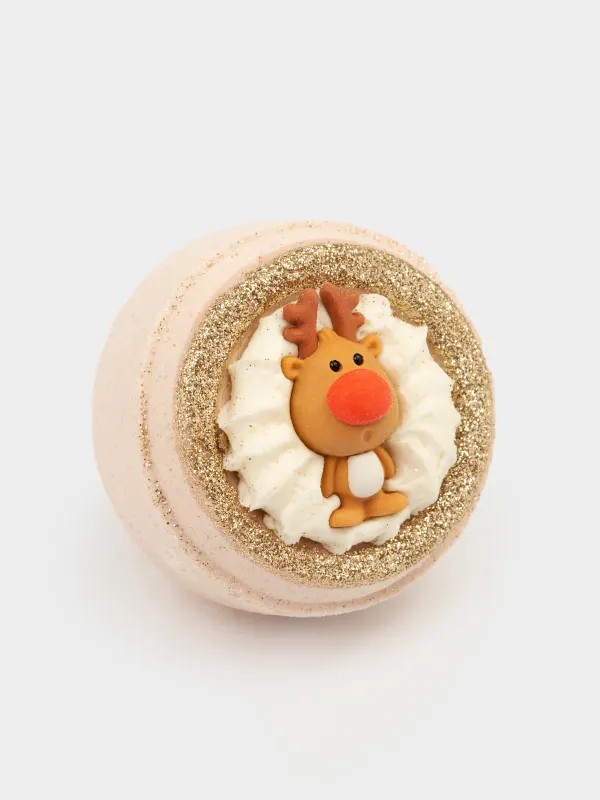 Бомбочка для ванны, 130 гр, с игрушкой, бежевая, Молочный шоколад, Олень, Winter deer, image-3