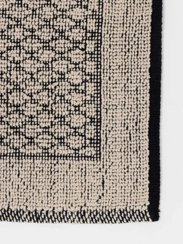 Кілем, 50x80 см, шашақты, таймайтын, мақта, бежевый және қара түсті, Ромб өрнегі бар, Rhombic, image-5