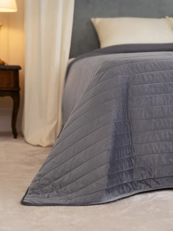 Төсек жапқыш, 220х240 см, сырылған, барқыт/микрофибра, сұр, Stitch velvet, image-5