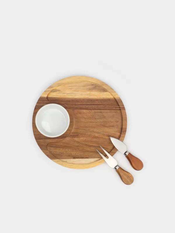 Набор для сыра, 4 пр, доска-блюдо/пиала, сталь/керамика/дерево, Круг, Noble tree, image-2