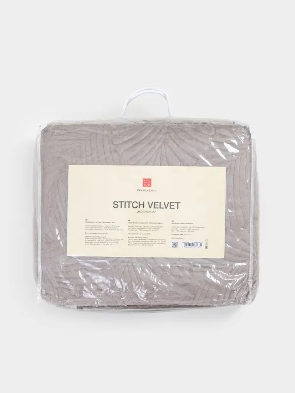 Төсек жапқыш, 240х260 см, сырылған, полиэстер, қоңыр, Пальма жапырағы, Stitch velvet, image-6