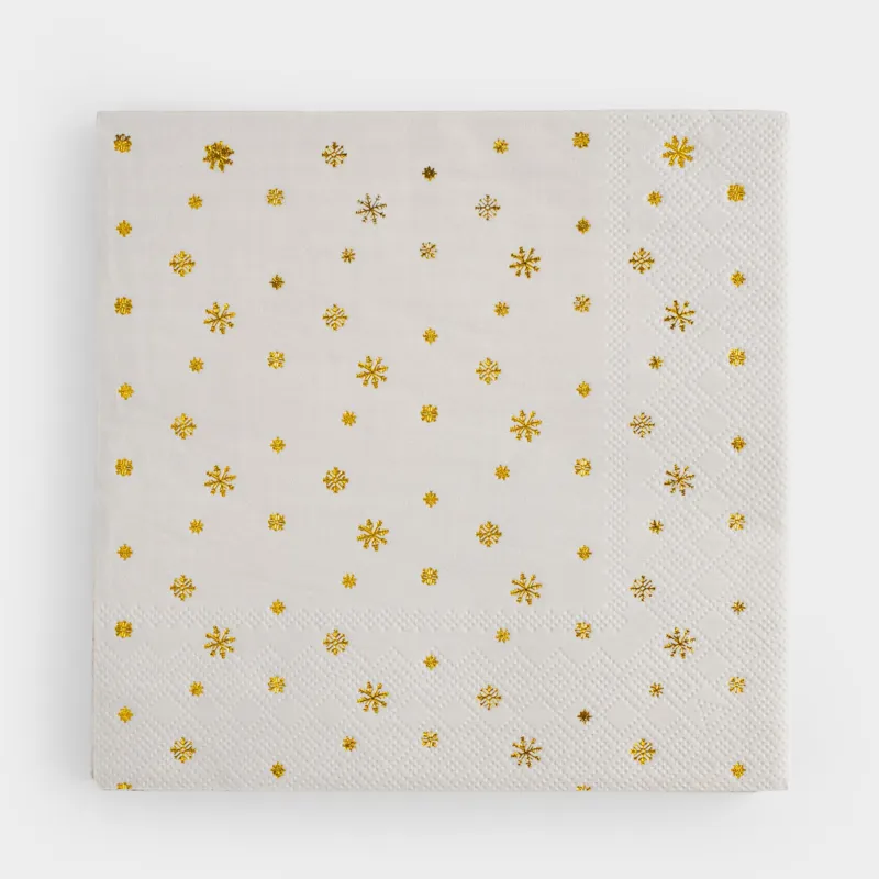 Салфетки бумажные, 33х33 см, 20 шт, квадратные, молочные, Снежинки, Snowfall gold